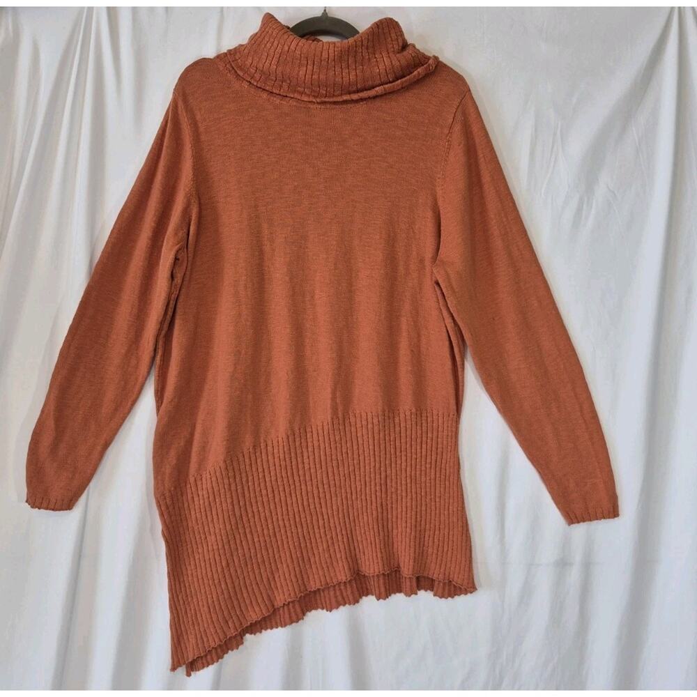Soft Surroundings Womens Orange Cowl Neck Asymmetrical Tunic Sweater Plus 1X